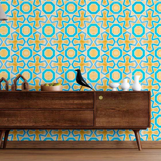 Imagem de Papel De Parede Adesivo Amarelo Azul N09093 Rolo 0,58x3M