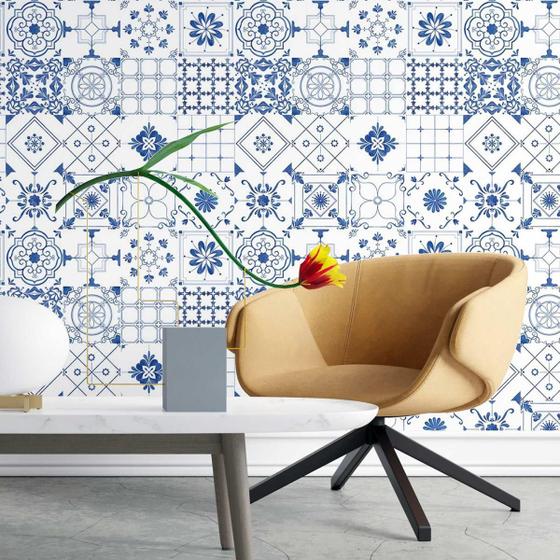 Imagem de Papel de Parede Adesivo Azulejo Azul N03028 Rolo 0,58x3M