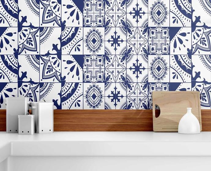 Imagem de Papel de parede Adesivo Azulejo Decorativo Azul Marinho