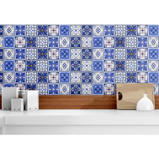 Imagem de Papel de parede Adesivo Azulejo Decorativo Cozinha Azul