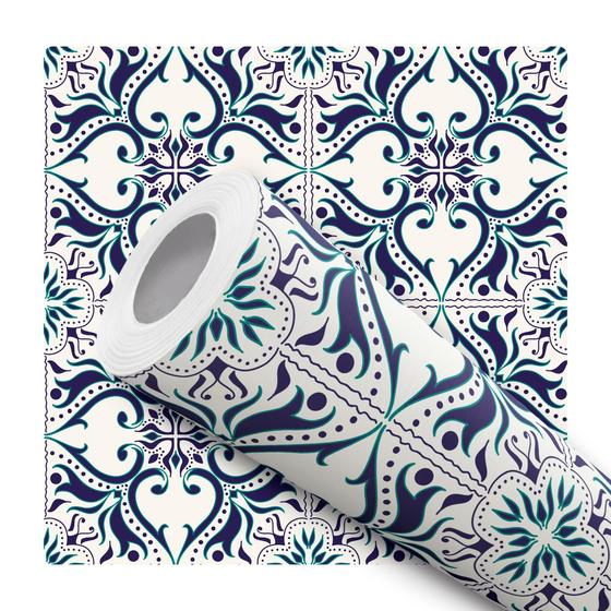 Imagem de Papel de Parede Adesivo Azulejo Português Azul Turquesa Moderno Quarto Sala de Estar