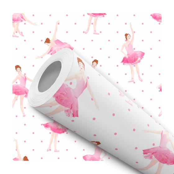 Imagem de Papel de Parede Adesivo Bailarina Rosa Bolinha Infantil Menina Bebê Moderno Quarto Sala de Estar