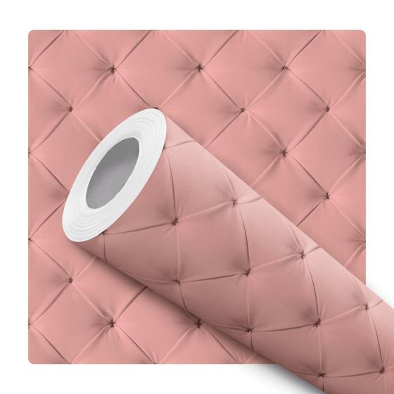 Imagem de Papel de Parede Adesivo Capitonê Botonê Efeito Visual 3D Acolchoado Salmão Moderno Quarto Sala