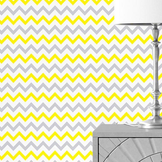 Imagem de Papel de Parede Adesivo Chevron Zig Zag Amarelo e Cinza Lavável