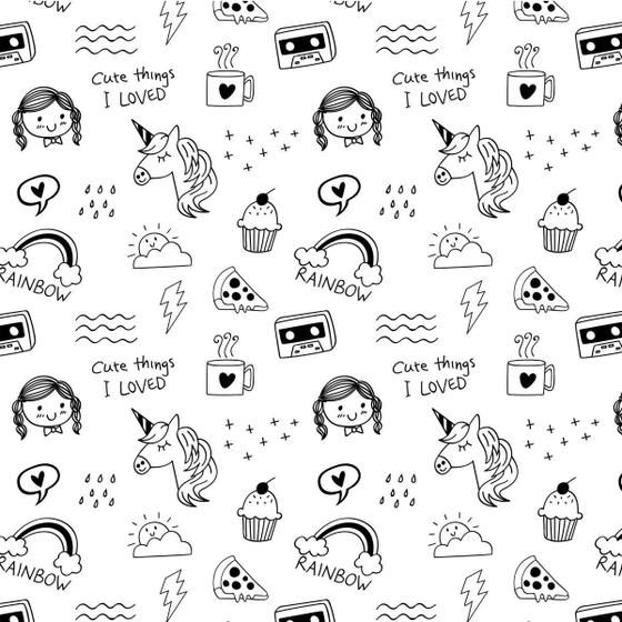 Papel De Parede Adesivo Cute Unicórnio Em Preto E Branco Menor preço em Papel De Parede Adesivo Cute Unicórnio Em Preto E Branco