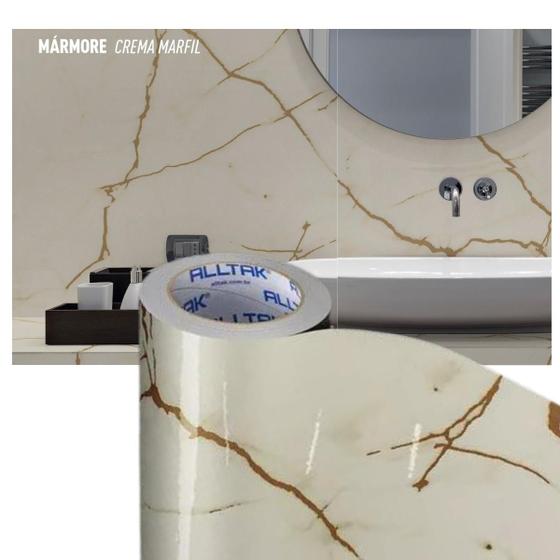 Imagem de Papel De Parede Adesivo Decor Mármore Crema Marfil brilhante 2mtx60cm