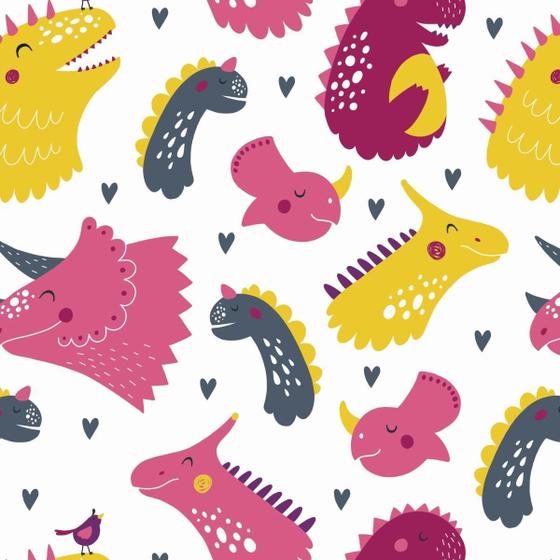 Imagem de Papel de Parede Adesivo Dinossauros Rosa Amarelo e Cinza 6m