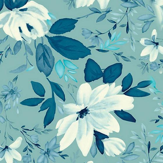 Imagem de Papel de Parede Adesivo Floral Azul - 064