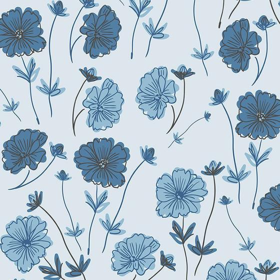 Imagem de Papel de Parede Adesivo Floral Azul - 211