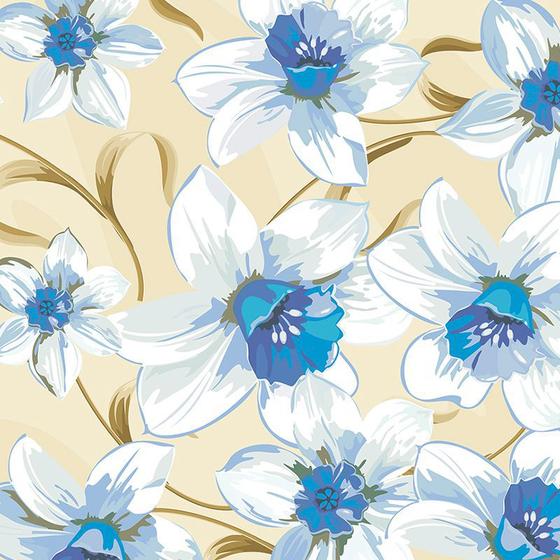 Imagem de Papel de Parede Adesivo Floral Bege e Azul - 131