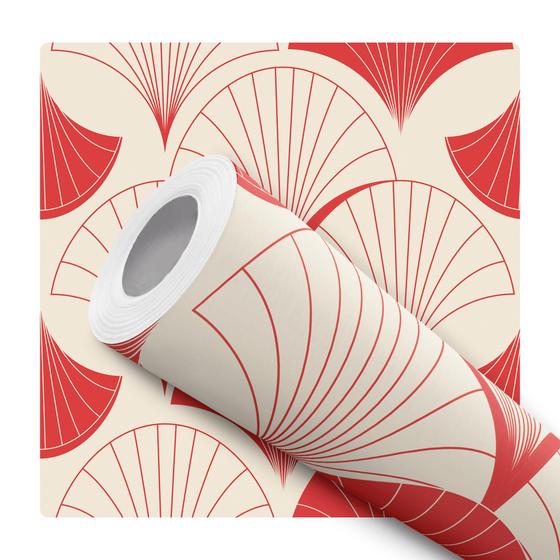 Imagem de Papel De Parede Adesivo Floral Japones Vermelho Sala Quarto 12m