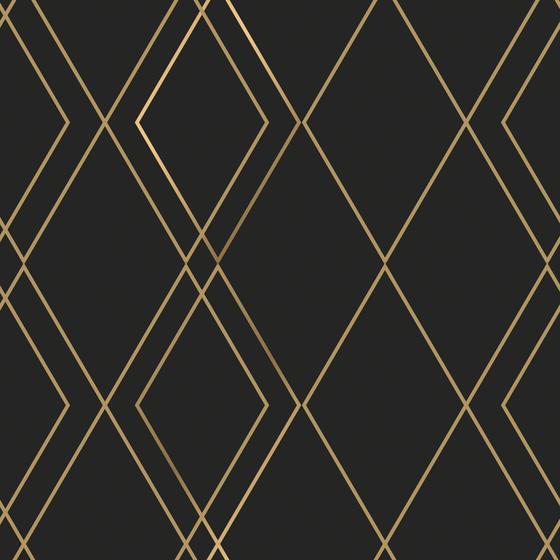 Imagem de Papel de Parede Adesivo Forma Geométrica Preto e Dourado Sofisticado ArtDecó Moderno Quarto Sala de Estar