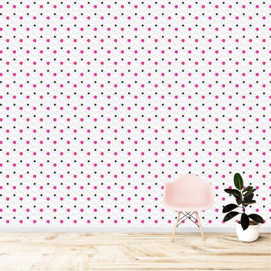 Imagem de Papel De Parede Adesivo Fosco Vinil Abstrato Espirais Brancos 3d Toques Pinks e Preto 3m