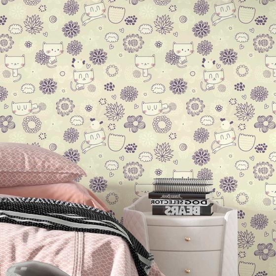 Papel De Parede Adesivo Gatos Gatinho Floral Mandala 2.5m Menor preço em Papel De Parede Adesivo Gatos Gatinho Floral Mandala 2.5m