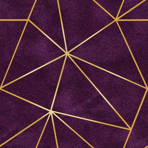 Imagem de Papel de Parede Adesivo Geométrico Triangular Roxo Dourado Moderno Quarto Sala de Estar