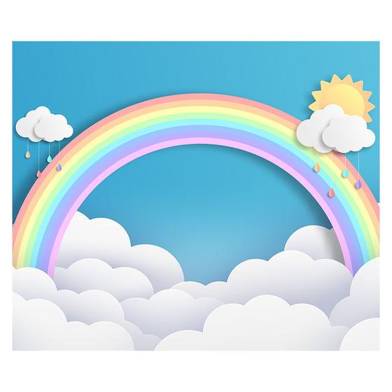Imagem de Papel de Parede Adesivo Infantil Arco-íris Nuvens Quarto - 740pcm