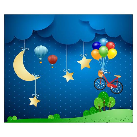 Imagem de Papel de Parede Adesivo Infantil Balões Bicicleta Quarto - 708pcm
