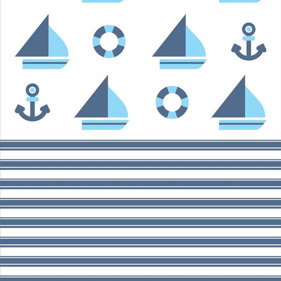 Imagem de Papel de Parede Adesivo Infantil Barcos A Vela Ancora Listras Azul Baby Marinheiro REF:DPIN33