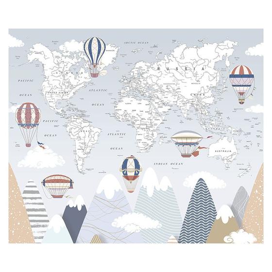 Imagem de Papel de Parede Adesivo Infantil Mapa Mundi Balões Bebe Quarto - 581pcm