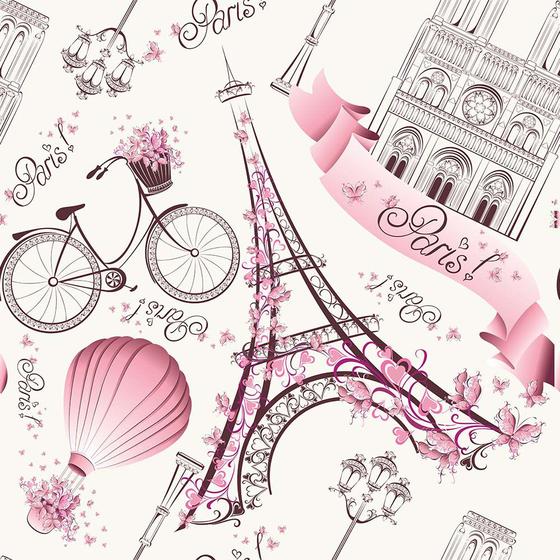 Imagem de Papel de Parede Adesivo Infantil Menina Paris Rosa Quarto