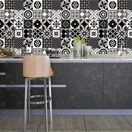Imagem de Papel De Parede Adesivo ladrilho azulejo Cozinha rolo 1,5 METROS preto branco