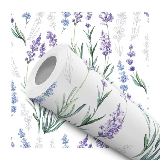 Imagem de Papel de Parede Adesivo Lavanda Lilás Floral Minimalista Moderno Quarto Sala de Estar
