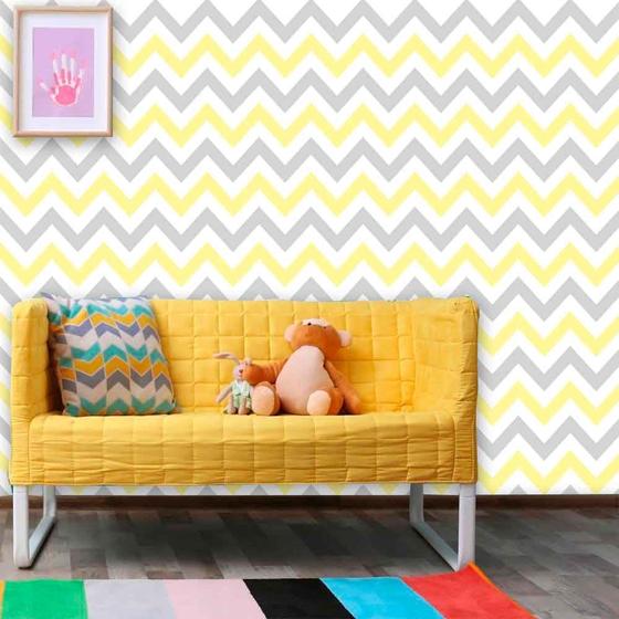 Imagem de Papel de Parede Adesivo Lavável Chevron Amarelo e Cinza