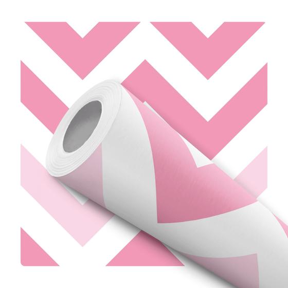 Imagem de Papel De Parede Adesivo Lavável Chevron Tons Rosa E Branco 12m