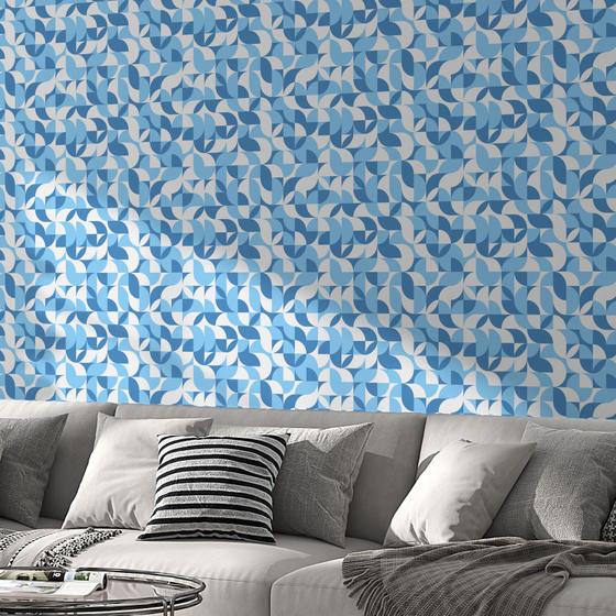 Imagem de Papel De Parede Adesivo Lavável Cozinha Formas Geométricas Abstratas Branco Azul