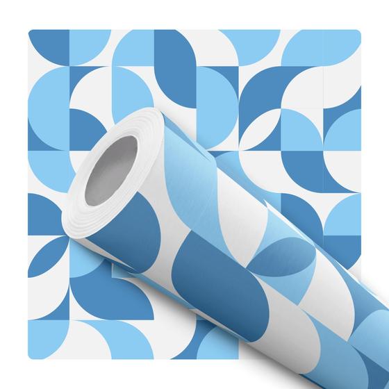 Imagem de Papel De Parede Adesivo Lavável Cozinha Formas Geométricas Abstratas Branco Azul