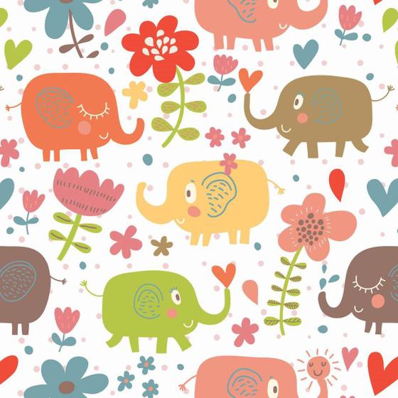 Papel De Parede Adesivo Lavável Elefantes Coloridos 9M - Colai Imagem de Papel De Parede Adesivo Lavável Elefantes Coloridos 9M