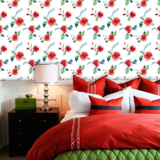 Imagem de Papel de Parede Adesivo Lavável Floral Vermelho Intens