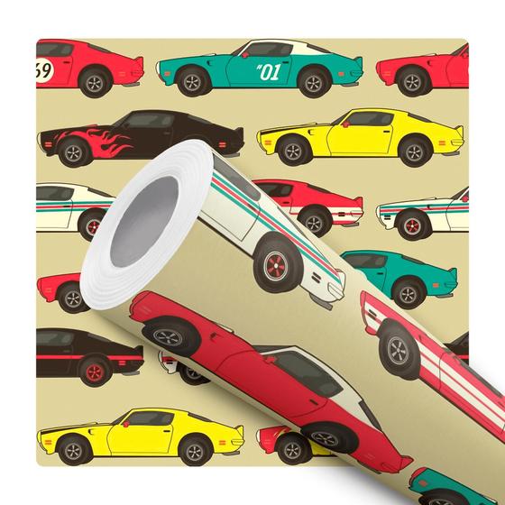 Imagem de Papel De Parede Adesivo Lavável Infantil Menino Carros Desenho Colorido Carro Corrida