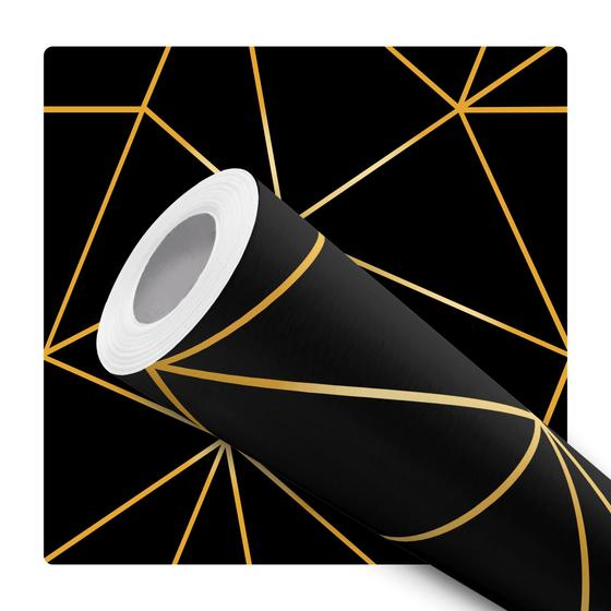 Imagem de Papel De Parede Adesivo Lavável Linhas Geométricas Triangular Dourada Com Fundo Preto