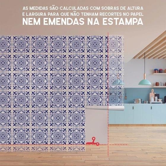 Imagem de Papel De Parede Adesivo Lavável para Lavabo/Cozinha/Área externa - Azulejo Azul Floral