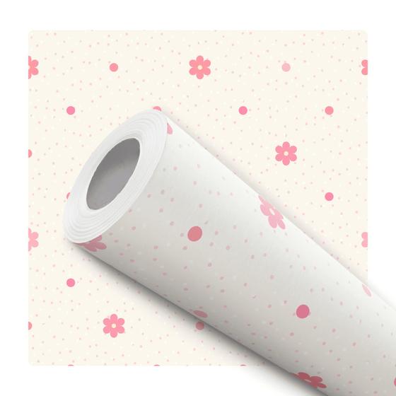 Imagem de Papel De Parede Adesivo Lavável Quarto Floral Flores Rosa 10m