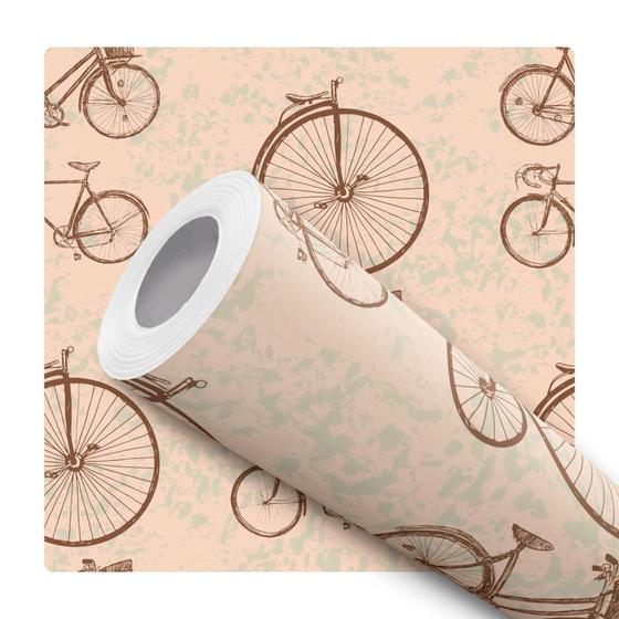 Imagem de Papel De Parede Adesivo Lavável Sala Bicicleta Vintage Bege Bike Marrom