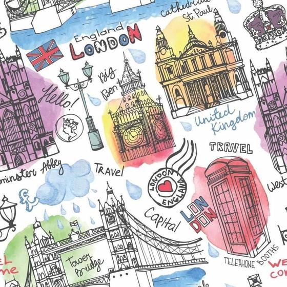 Imagem de Papel De Parede Adesivo Lavável Sala Quarto England London Londres Colorido