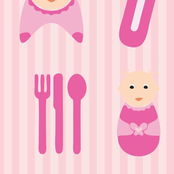 Imagem de Papel De Parede Adesivo Lavável Talheres Infantil Rosa 18M