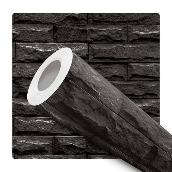 Papel De Parede Adesivo Lavável Tijolinho Rústico Preto Efeito Visual 3D Quarto Sala Cozinha Churrasqueira