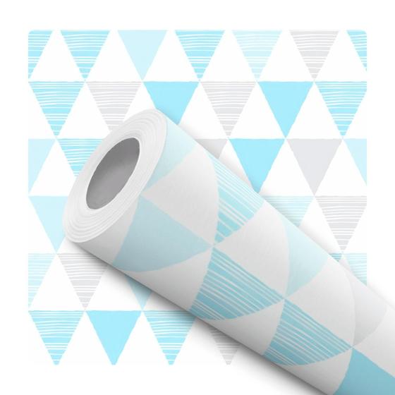 Imagem de Papel De Parede Adesivo Lavável Triângulos Azul Cinza Branco Claro 