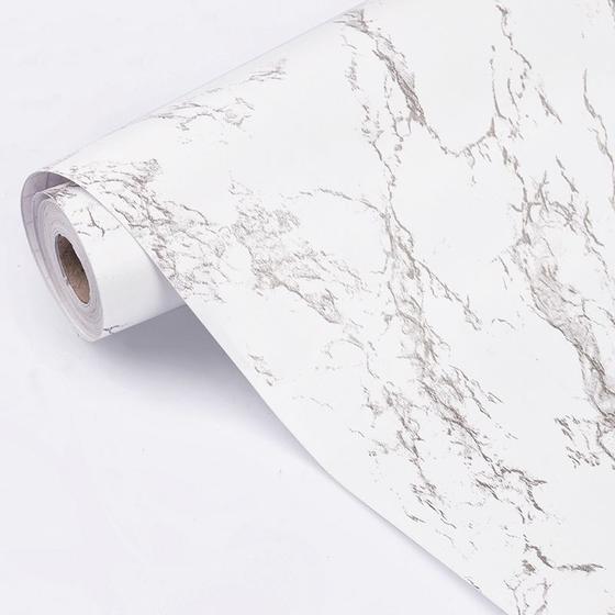 Imagem de Papel De Parede Adesivo Lavável Vinílico 10 Metros Modelo Mármore Branco