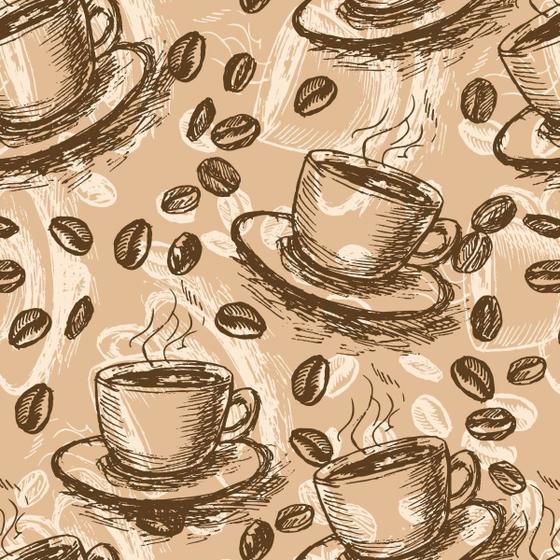 Imagem de Papel De Parede Adesivo Lavável Xícaras De Café Retro 12m