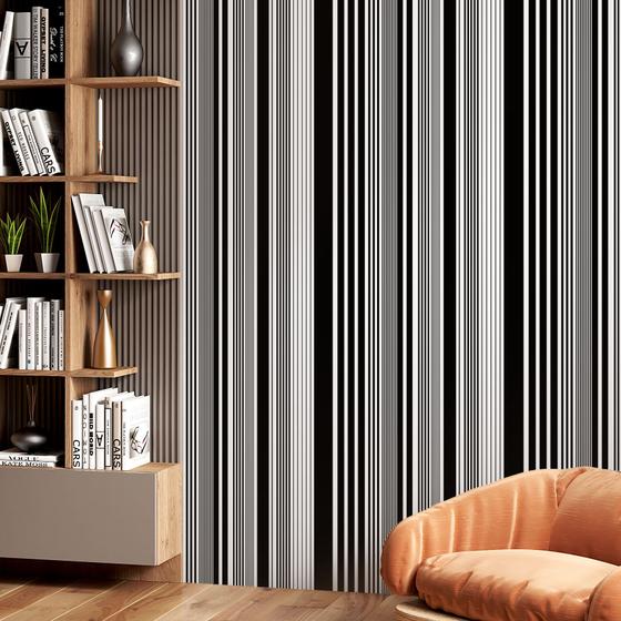 Imagem de Papel de Parede Adesivo Listra Vertical Preto e Branco Moderno Quarto Sala de Estar