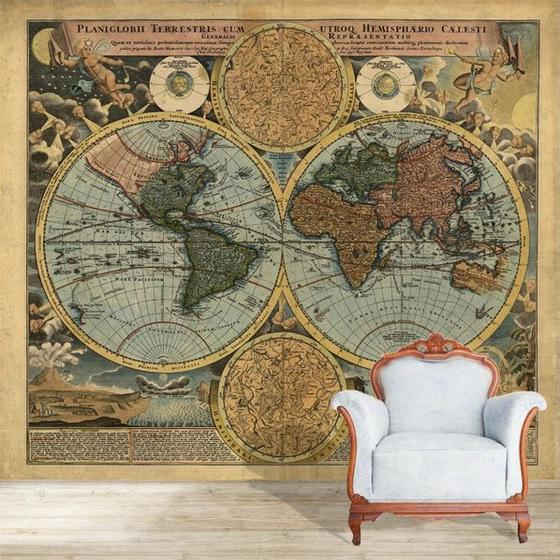 Papel de Parede Adesivo, Mapa Múndi Antigo Signo Menor preço em Papel de Parede Adesivo, Mapa Múndi Antigo Signo