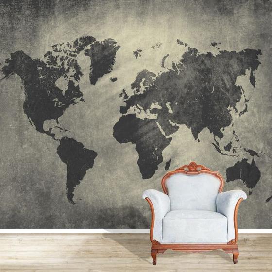 Papel de Parede Adesivo Mapa Múndi Cimento Queimado Menor preço em Papel de Parede Adesivo Mapa Múndi Cimento Queimado