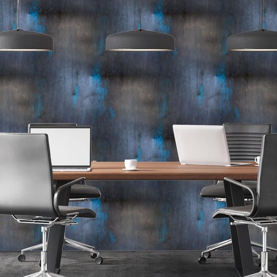 Imagem de Papel de Parede Adesivo Metal Aço Preto e Azul Moderno Quarto Sala de Estar