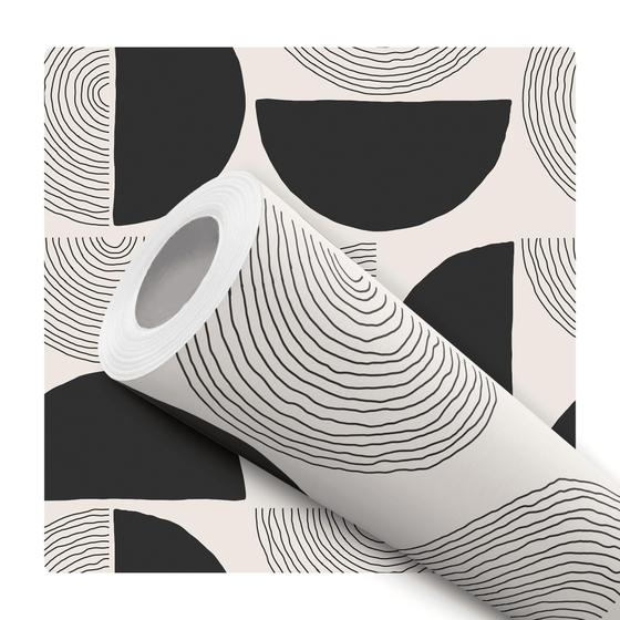 Imagem de Papel de Parede Adesivo Minimalista Preto e Bege Geométrico Meio Circulo Moderno Abstrato Minimalista Quarto Sala de Estar