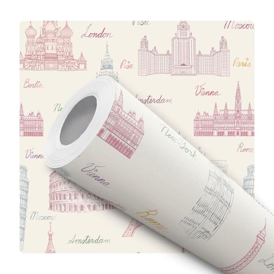 Imagem de Papel de Parede Adesivo Monumentos Europa Paris Itália NY Bege Viagem Mundo Moderno Quarto Sala de Estar