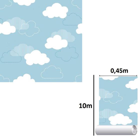 Imagem de Papel De Parede Adesivo Nuvem Céu Azul Quarto 10m